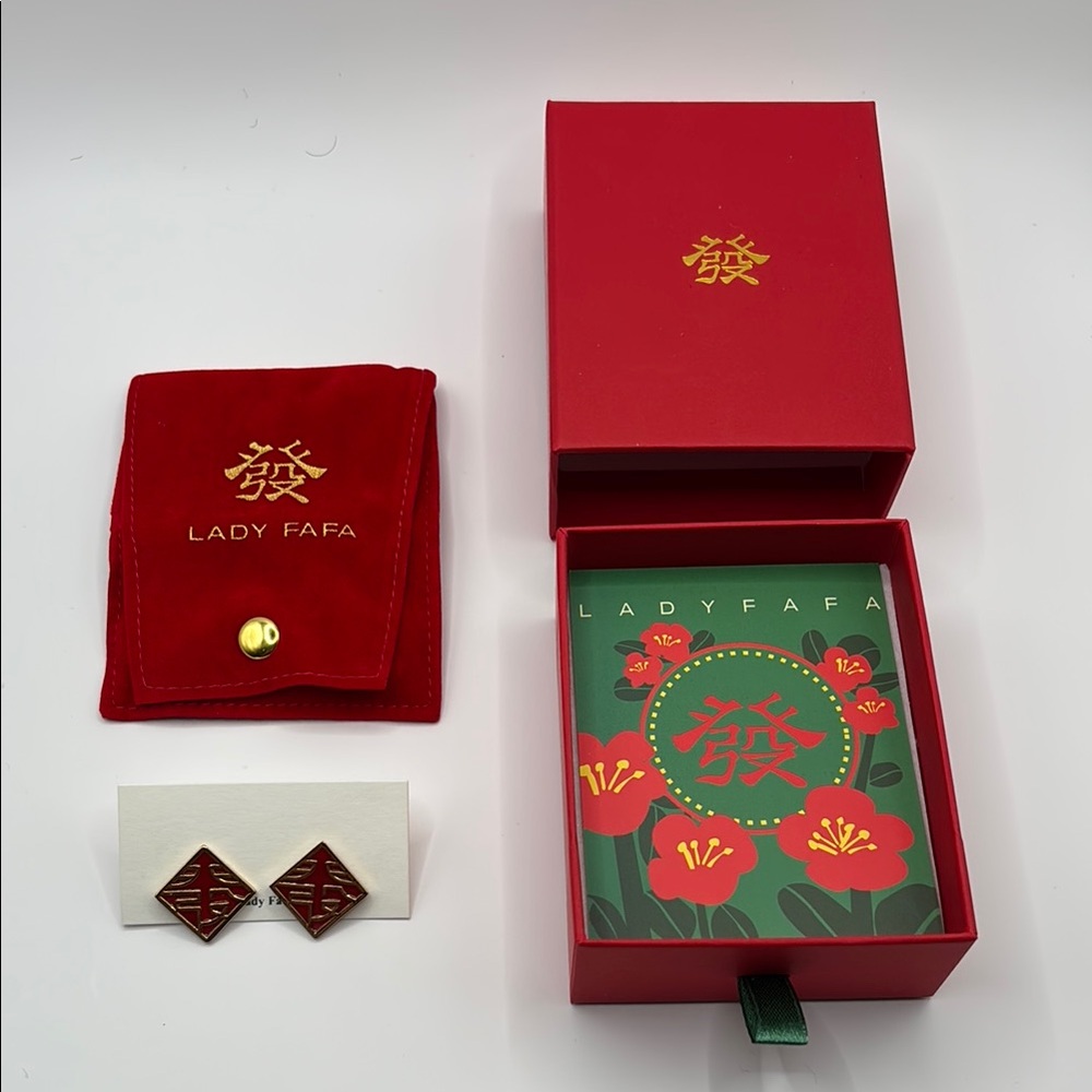Lady Fafa Red and Gold Post Earrings